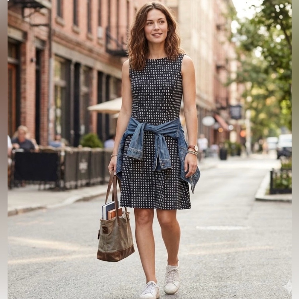New York & Company Black and White Patterned Midi Dress Size XL